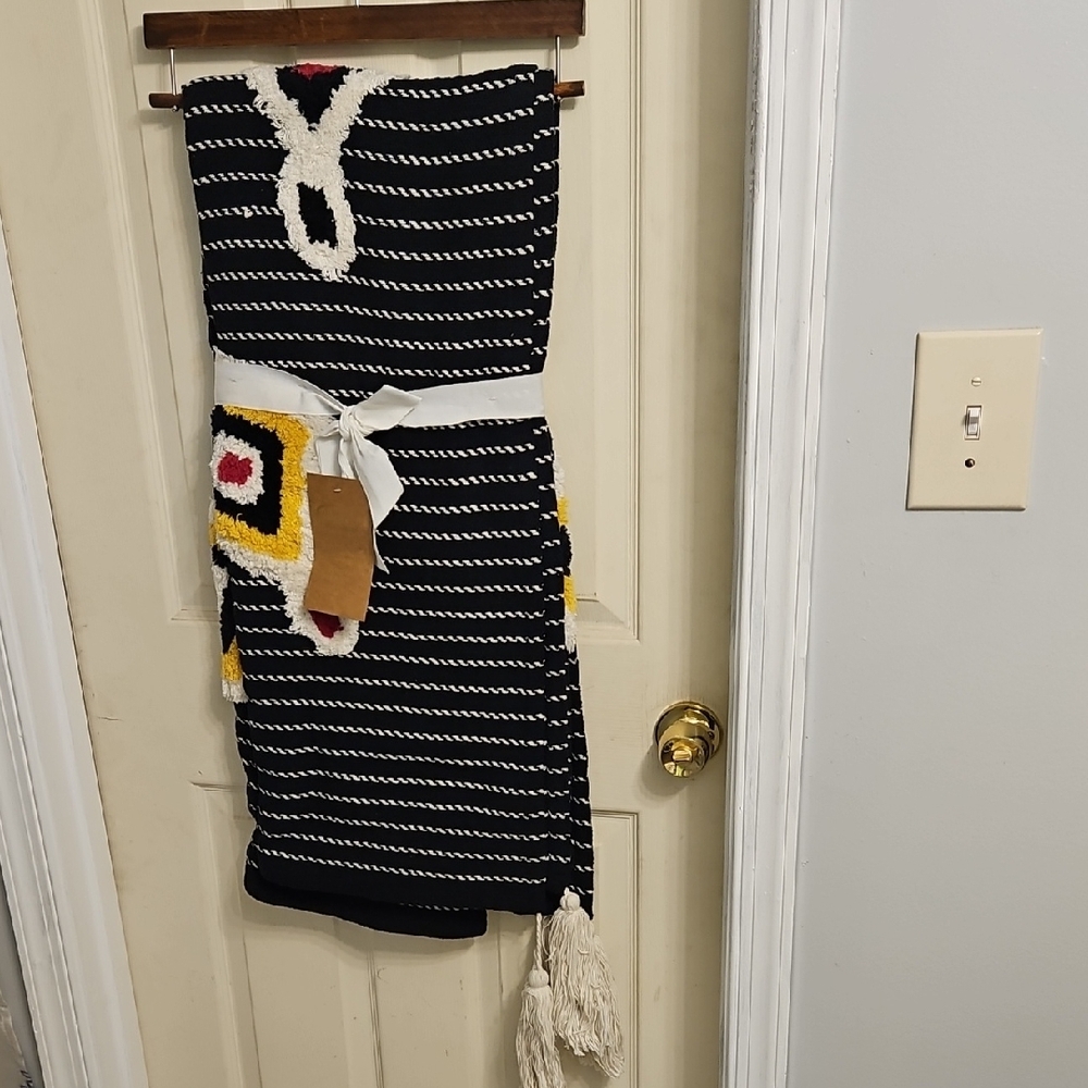 Black and White Striped Woven Throw Blanket